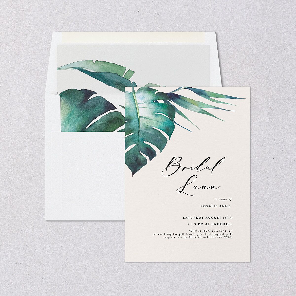 Palm and Protea Bridal Shower Invitations Sky Signature Blank