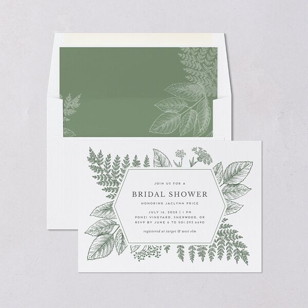 Botanical Frame Bridal Shower Invitations Hunter Green Signature Blank Standard