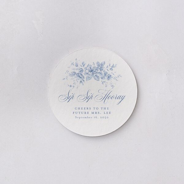 Vintage Florals Bridal Shower Wedding Day Coasters Regency Blue Cardboard Circle