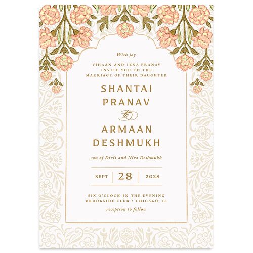 Indian Botanical Blooms Wedding Invitations Rose Gold Signature Blank No Standard