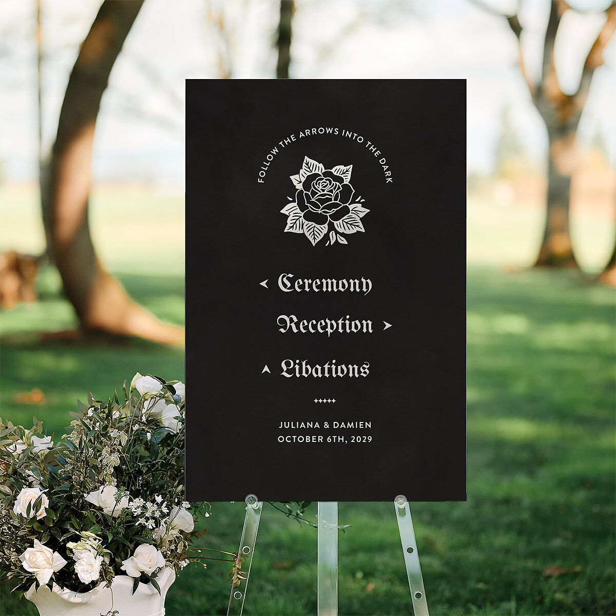 Moody Gothic Rose Standard Direction Sign Large Midnight Standard Indoor Foam Core L Direction