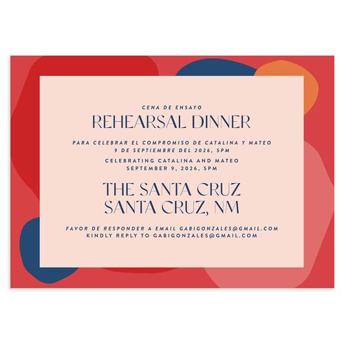Santa Cruz Bilingual Foreign Language Rehearsal Dinner Invitations Crimson Signature Blank Standard