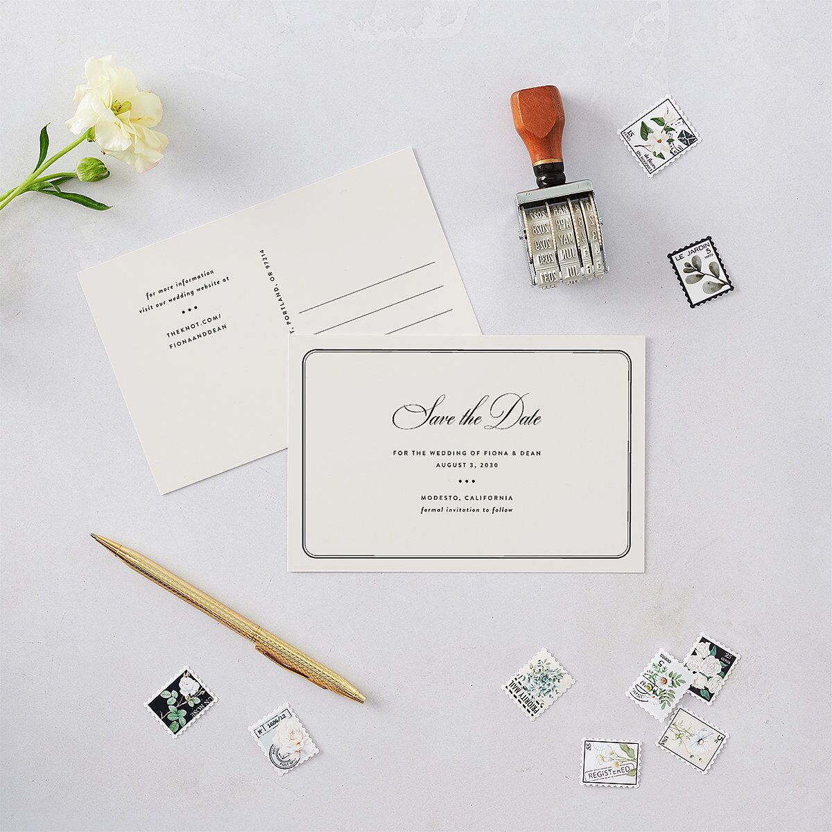 Vintage Retro Border Save the Date Postcards Off-White