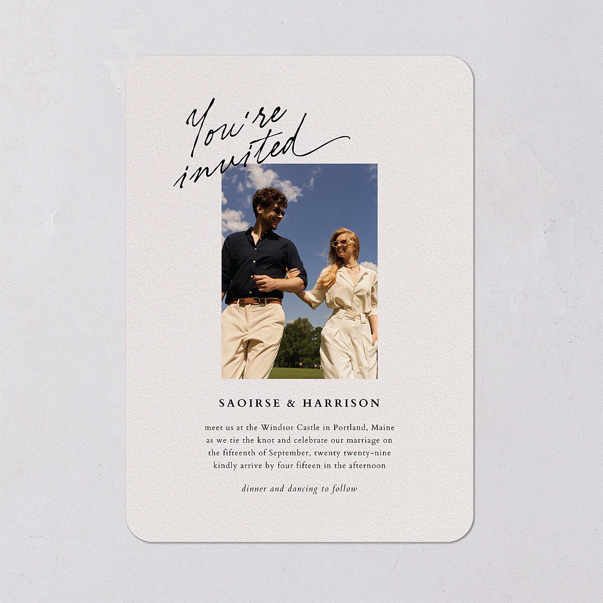 Elegant Editorial Page Wedding Invitations Champagne Signature Blank No Rounded