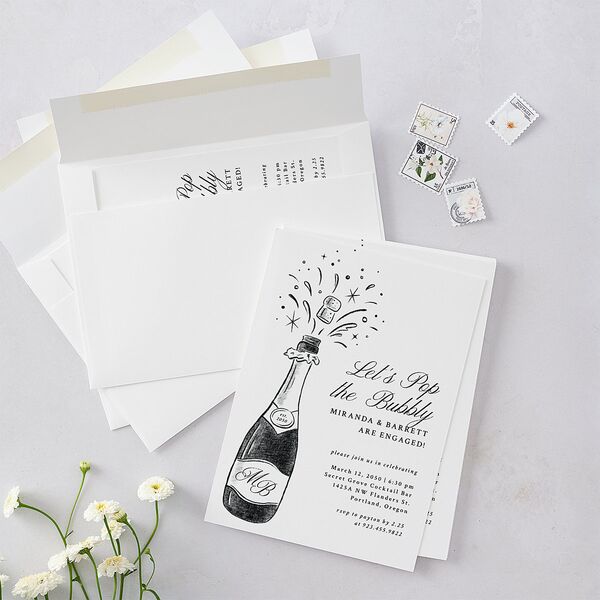 Hand Drawn Champagne Engagement Party Invitations Pure White Signature Blank Standard