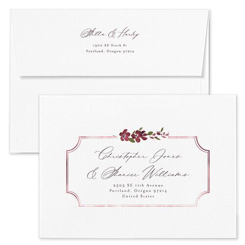 Delphinium Crest Bridal Shower Invitation Envelopes Blue Merlot Both Recipient and Return Addresses Signature Standard