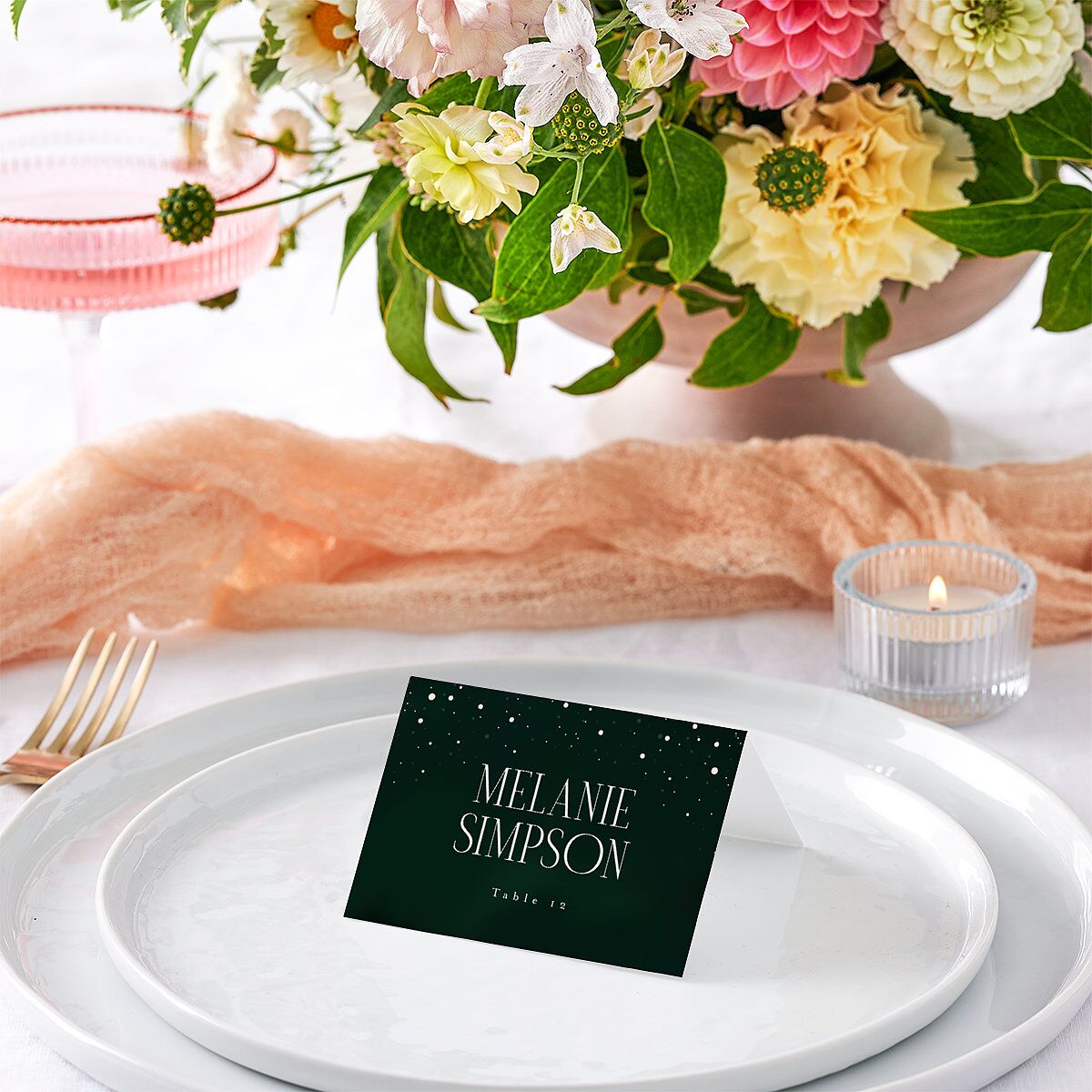 Sparkling Night Place Cards Dark Green Signature