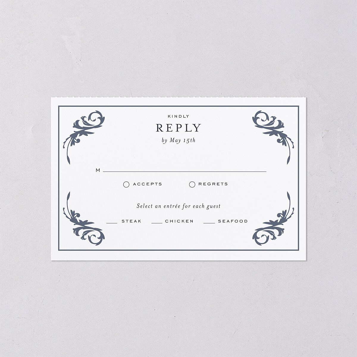 Romantic Vintage Luxury All-in-One Wedding Invitations Moody Blue Signature Light Both Recipient and Return Addresses No