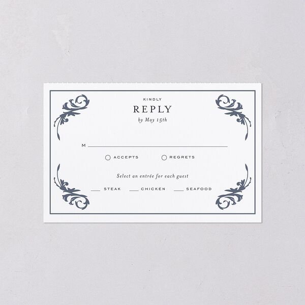 Romantic Vintage Luxury All-in-One Wedding Invitations Moody Blue Signature Light Both Recipient and Return Addresses No