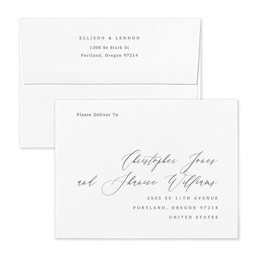 Minimal Calligraphy Save the Date Magnet Envelopes Kraft Steel Gray Recipient Address Signature Standard