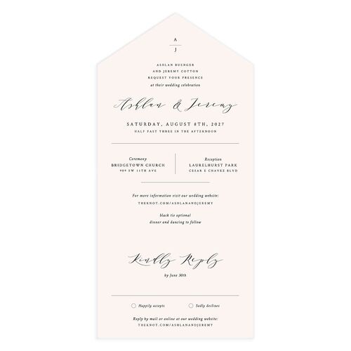 Simply Elegant All-in-One Wedding Invitations Peony Signature Light Both Recipient and Return Addresses