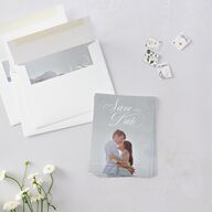 Rose Garden Crest Save the Date Petite Cards by Bridgerton Pure White Signature smooth Blank No Standard