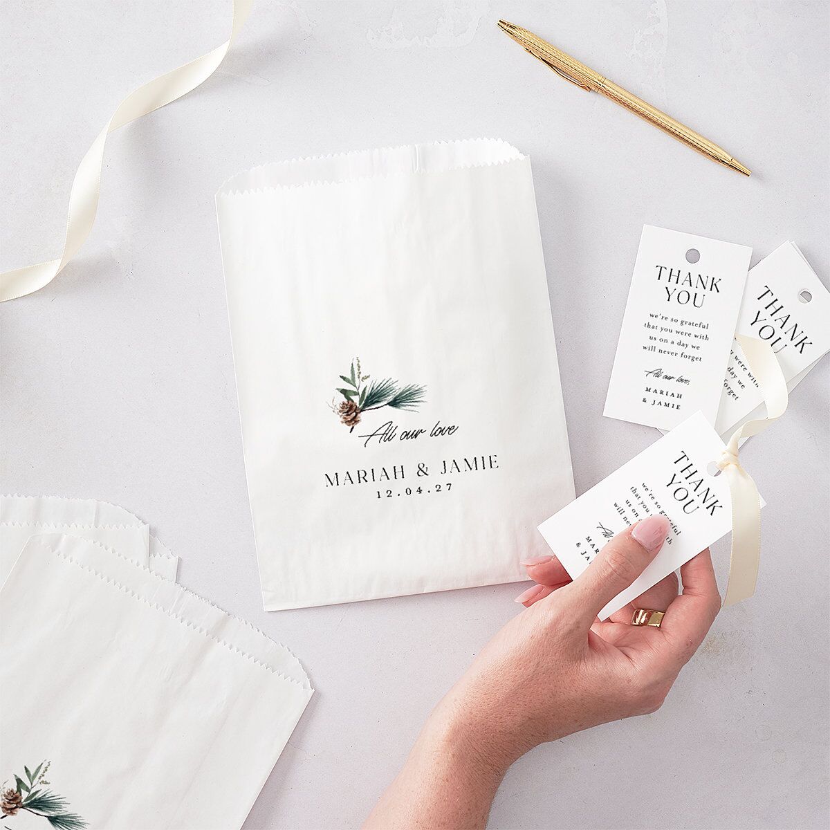 Rustic Pine Favor Bags White Eucalyptus Wax-Lined Food Safe Paper
