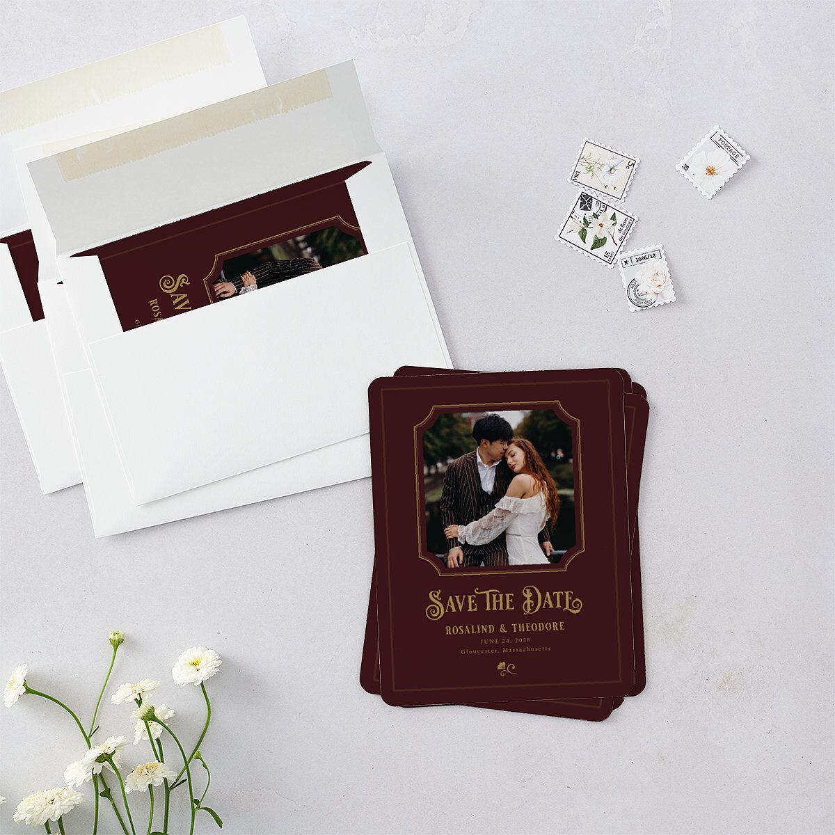 Vintage Storybook Save The Date Magnets Merlot Magnet Paper