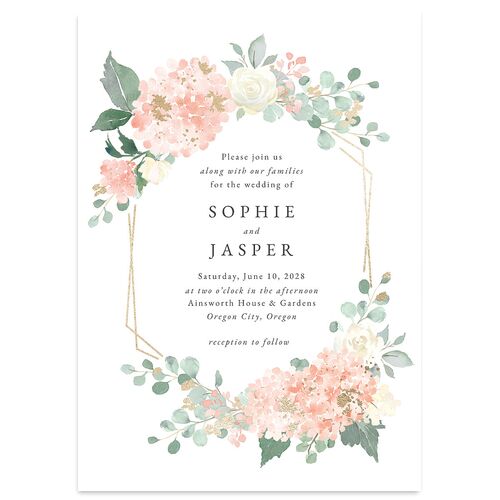 Gilded Hydrangea Wedding Invitations Gold Shell Pink Signature Blank No Standard