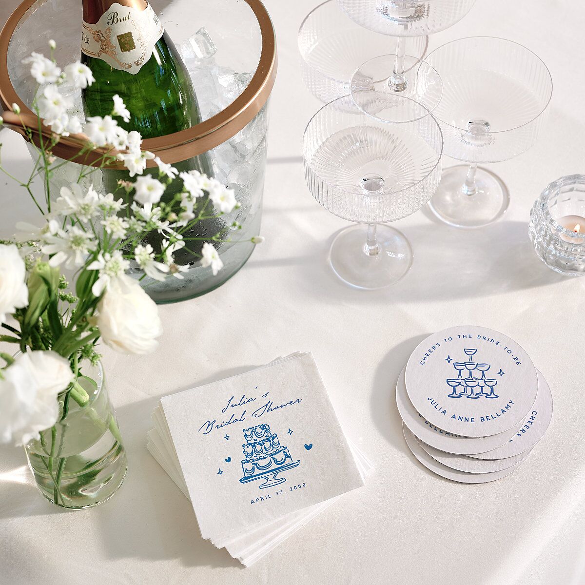 Hand Drawn Cake Bridal Shower Cocktail Napkins French Blue Napkin Uncoined