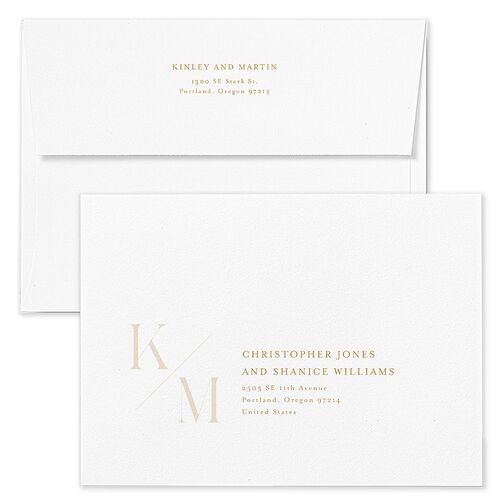 Monogram Slant Rehearsal Dinner Invitation Envelopes White Marigold Return Address Signature Standard