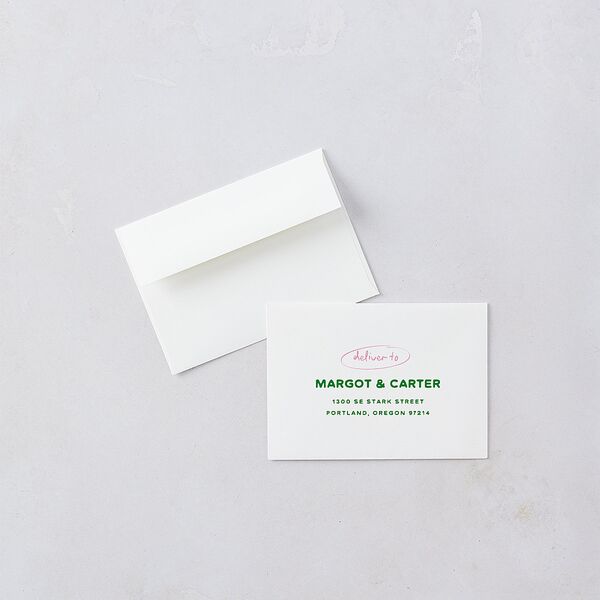 Whimsically Retro Handwritten Note Response Card Envelopes Kelly Green White Return Address Signature Standard