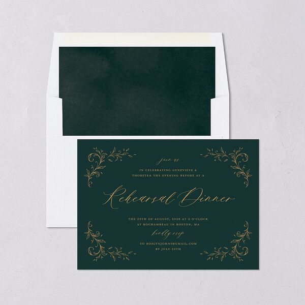 Dark Vintage Fantasy Rehearsal Dinner Invitations Dark Emerald Signature Blank Standard