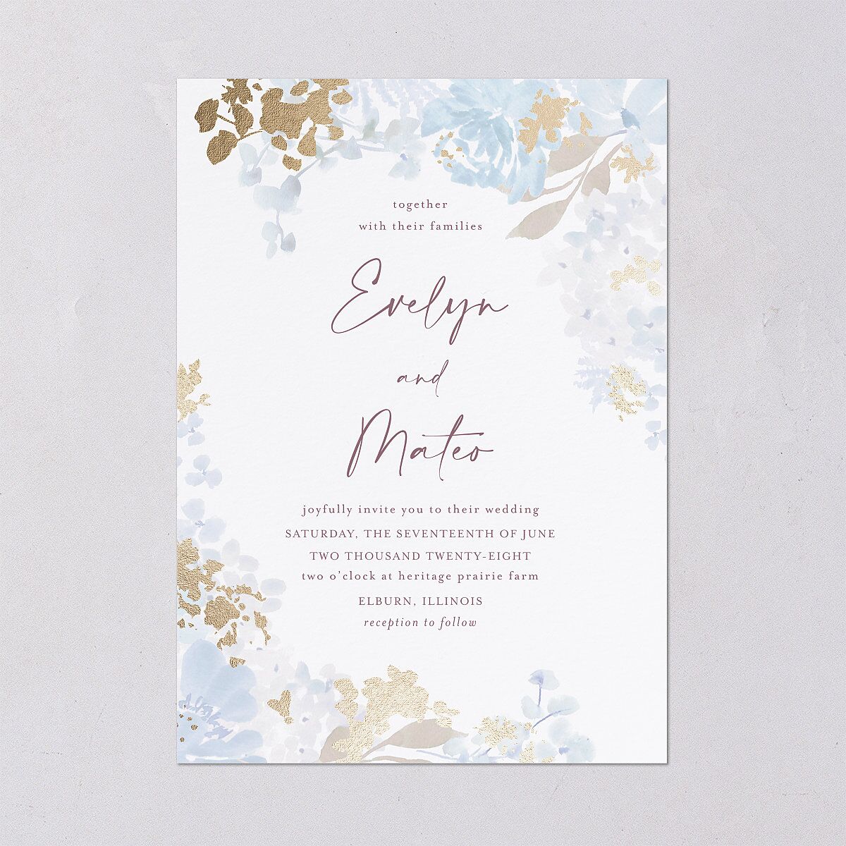 Hydrangea Garden Wedding Invitations Gold Slate Signature Blank No Standard