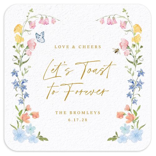 Fairytale Wildflower Crest Wedding Day Coasters Daffodil Cardboard Soft Square