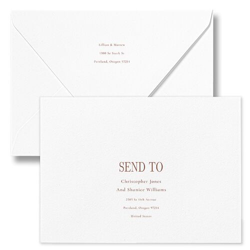 Classically Editorial Wedding Invitation Euro Envelopes Copper White Both Recipient and Return Addresses Luxe Signature