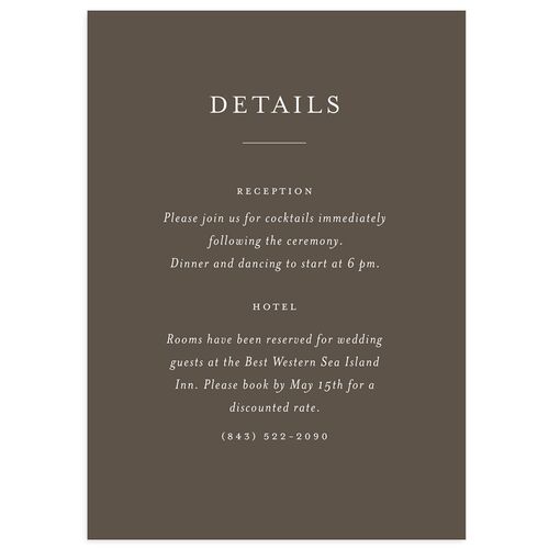Southern Oak Tree Wedding Event Detail Cards Falcon Signature Standard