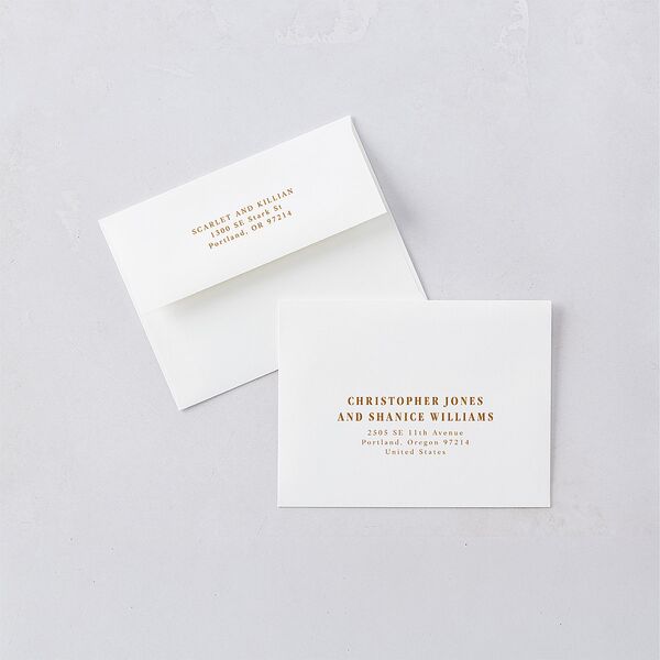 Elegant Minimalist Photo Save the Date Petite Card Envelopes White Saddle Both Recipient and Return Addresses Signature Standard