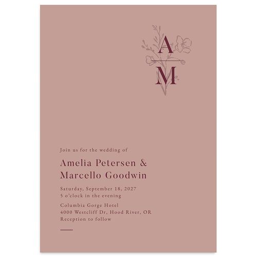 Rustic Monogram Wedding Invitations Dusty Rose Signature Blank No Standard