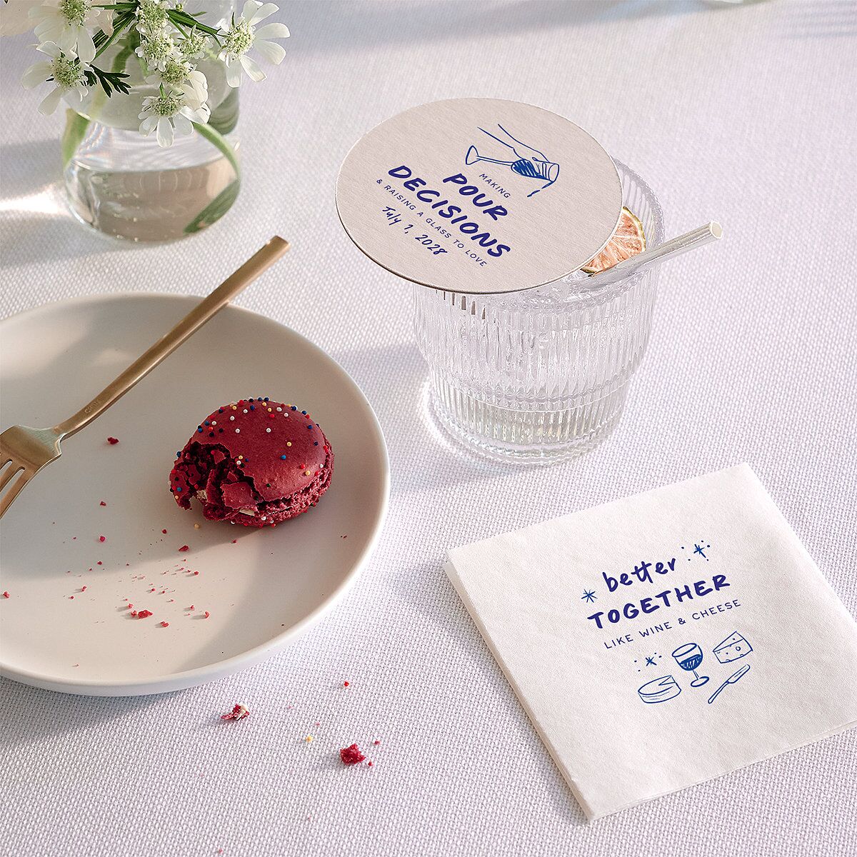 Hand Drawn Cheers Coasters Jewel Blue Cardboard Circle