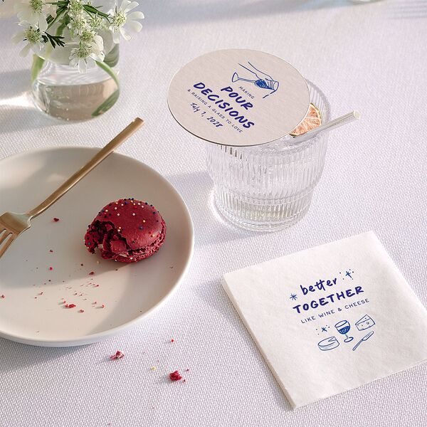 Hand Drawn Cheers Coasters Jewel Blue Cardboard Circle