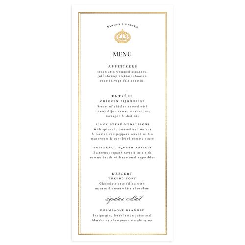 Glamorous Crown Monogram Crest Menus by Bridgerton Gold Pure White Signature