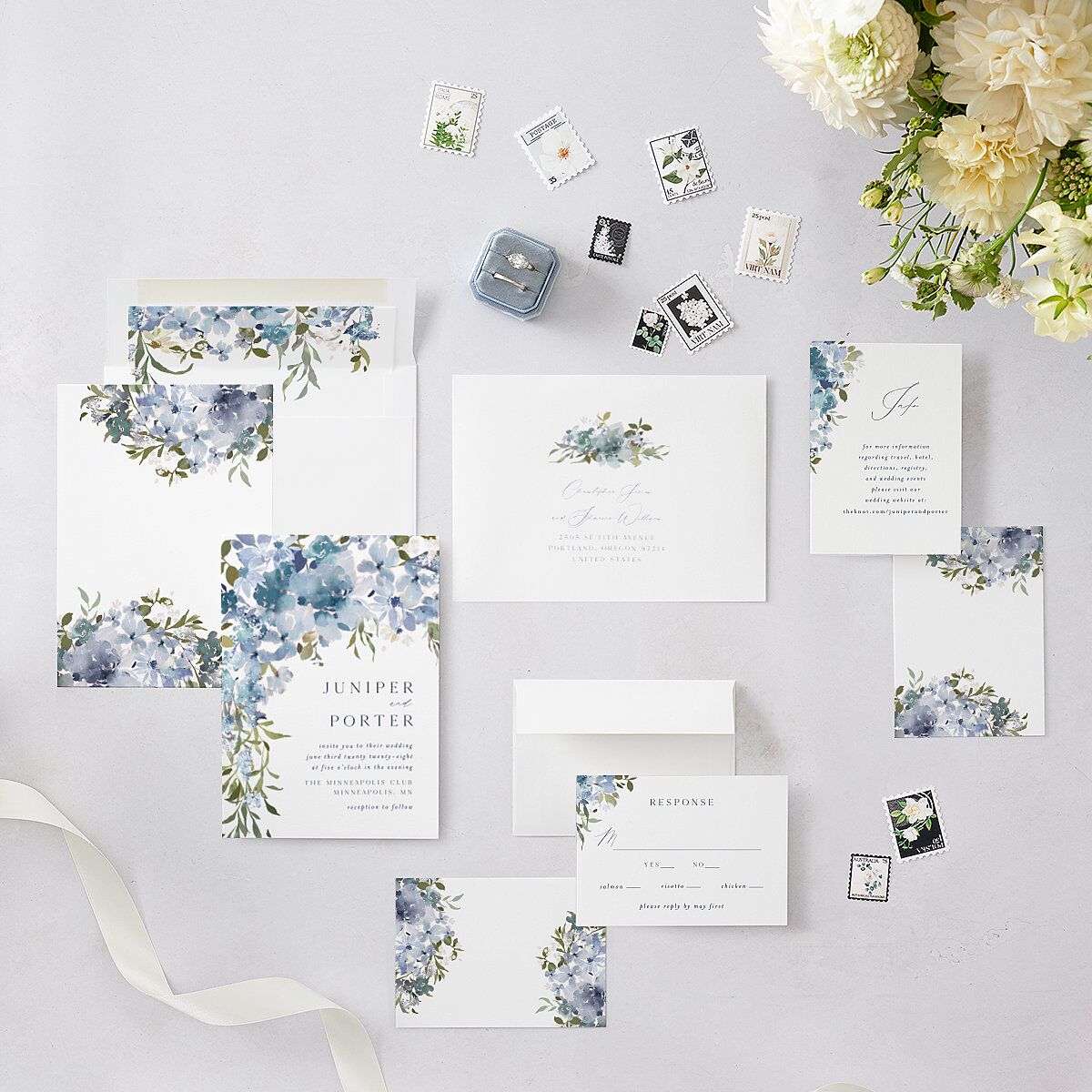 Garden Arch Wedding Invitations Navy Signature Blank No Standard