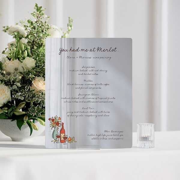 Hand Drawn Tablescape Mirrored Acrylic Bar Tabletop Sign Small Linen Mirrored Acrylic S Standard Tabletop Bar