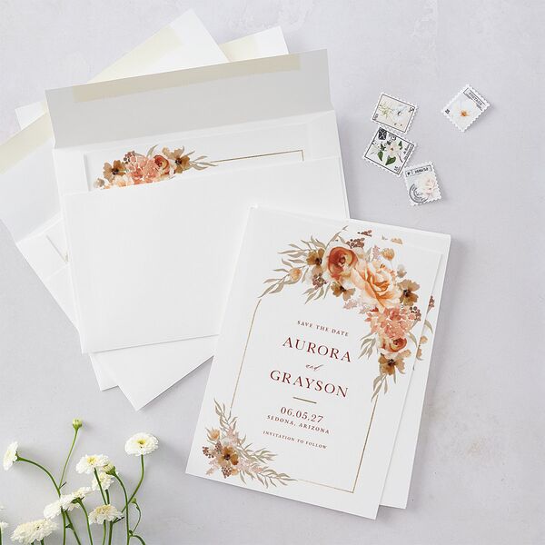 Bohemian Arch Foil Save The Date Cards Gold Rust Signature smooth Blank No Arch