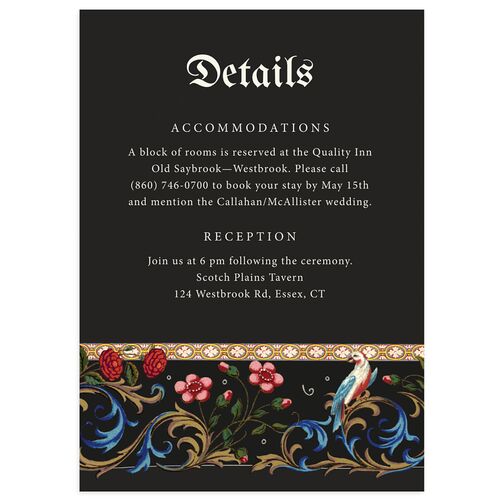 Medieval Renaissance Wedding Event Detail Cards Charcoal Signature Standard