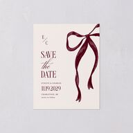 Whimsical Hand Drawn Bow Save the Date Petite Cards Burgundy Signature smooth Blank No Standard