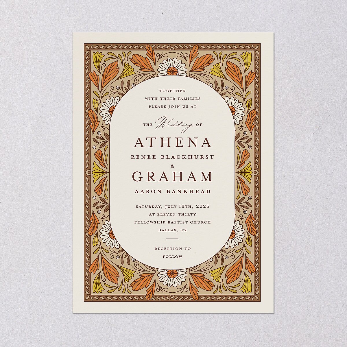 Intricate Vintage Wedding Invitations Tan Signature Blank No Standard