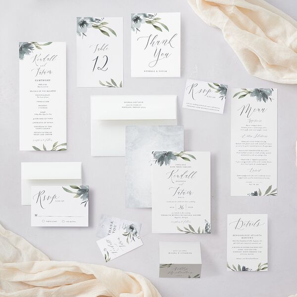 Muted Floral Wedding Response Cards Dusty Blue Signature Standard