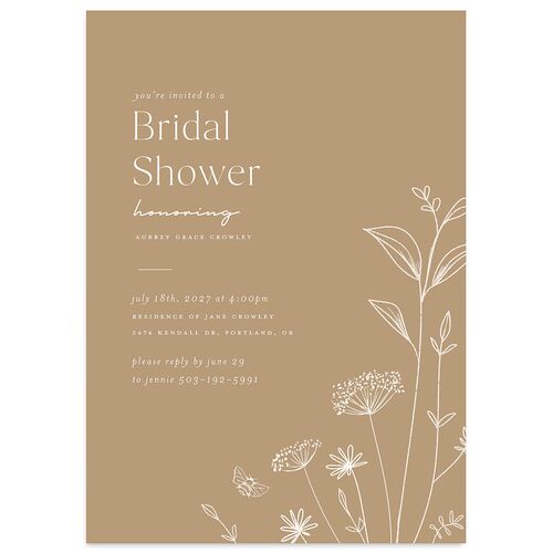 Simple Modern Wildflowers Bridal Shower Invitations Mocha Signature Blank Standard