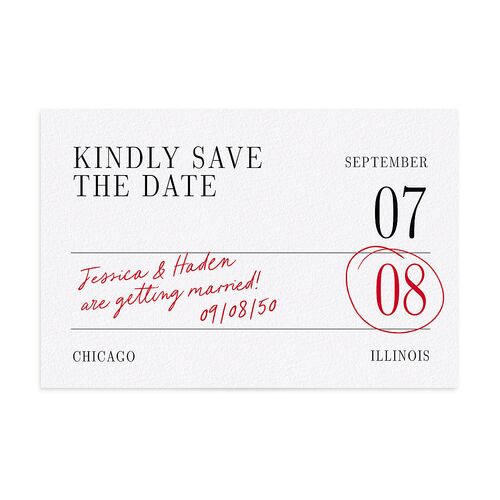 Modern Circled Calendar Date Save the Date Postcards Jewel Red