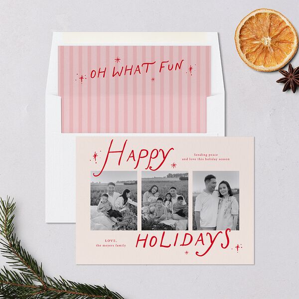 Whimsical Holiday Handwritten Holiday Cards Ruby Signature Blank Portrait Standard