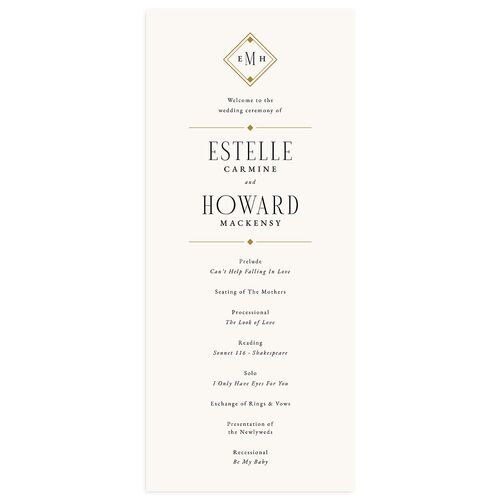 Old Hollywood Glam Wedding Programs Champagne Signature