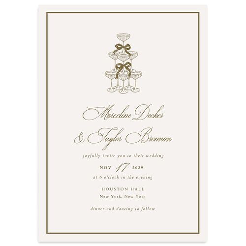 Classic Champagne with Bows Wedding Invitations Gold Signature Blank No Standard