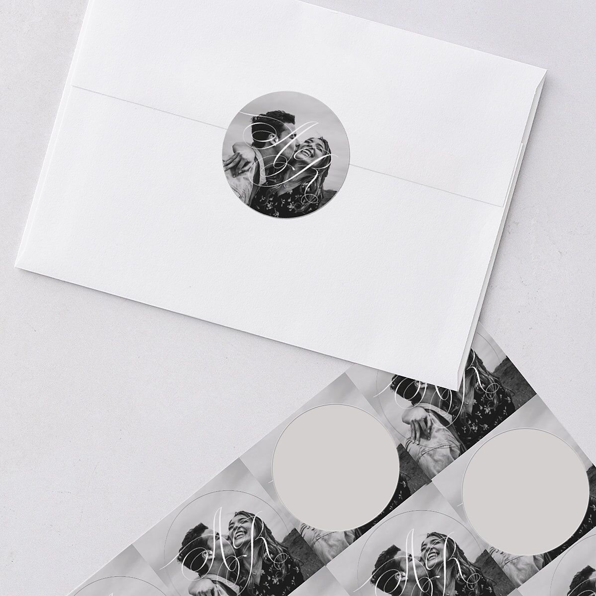 Grand Calligraphy Wedding Stickers Medieval Grey Circle