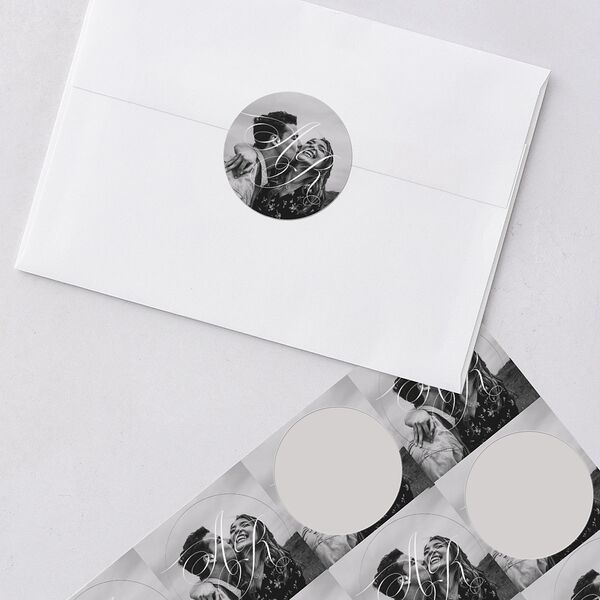 Grand Calligraphy Wedding Stickers Medieval Grey Circle