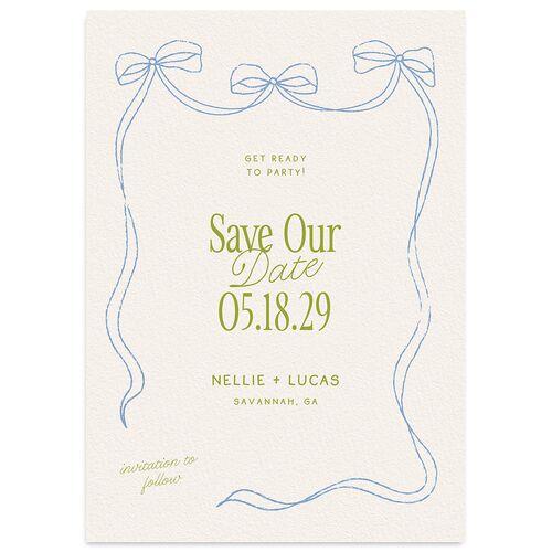 Modern Delicate Bows Save the Date Cards Peridot Signature smooth Blank No Standard