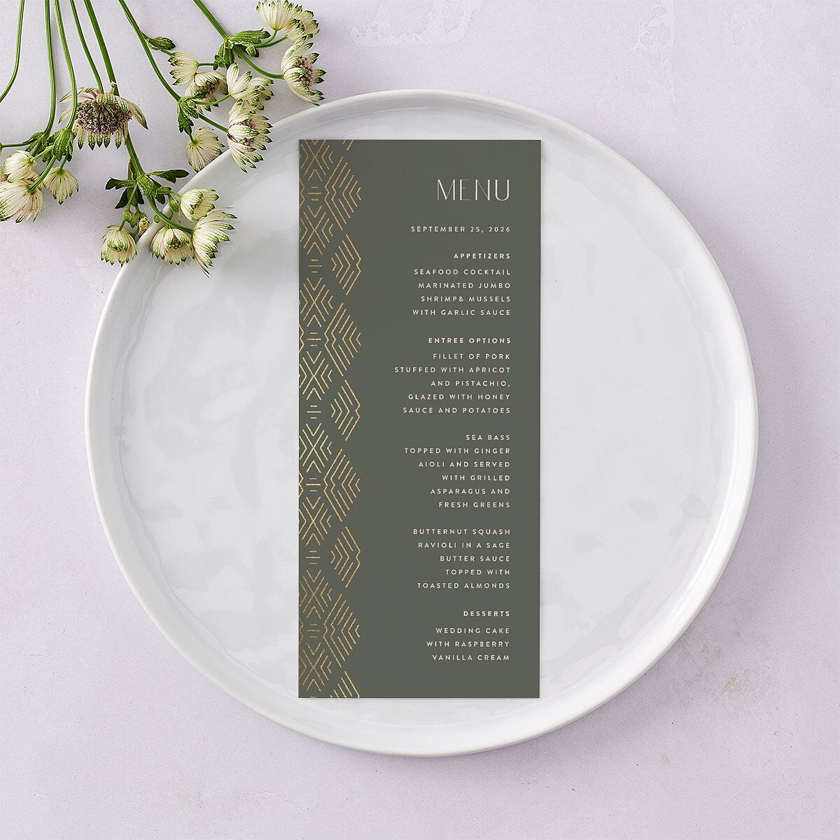 Boho Texture Menus Gold Deep Olive Signature