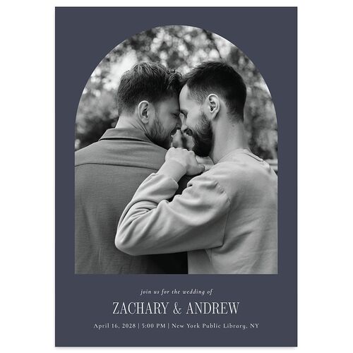 Minimal Arched Photo Wedding Invitations Dusty Blue Signature Blank No Standard
