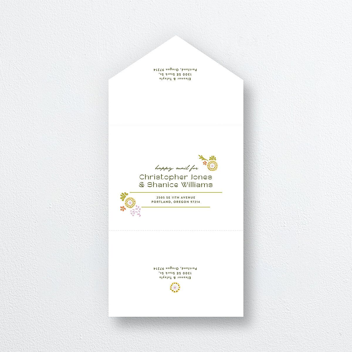 Wildflower Nouveau All-in-One Wedding Invitations Dark Camo Signature Light Both Recipient and Return Addresses No